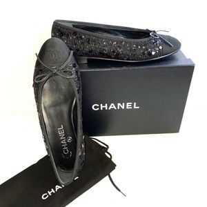 CHANEL TWEED + SEQUINS BALLERINA FLATS
